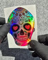 HLG129 Hologram Kalp Gozlu Sugar Skull Kurukafa Etiketi