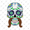 SKL11 Biyikli Sugar Skull Kurukafa Etiketi