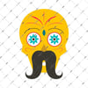 SKL9 Biyikli Sugar Skull Kurukafa Etiketi