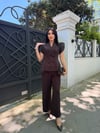 dantel detaylı ceket takım kahve   
