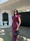 dantel detaylı ceket takım mürdüm   