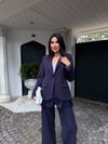 kol ve etek dantelli ceket takım lacivert