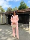 kol ve etek dantelli ceket takım pembe