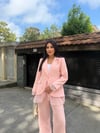 kol ve etek dantelli ceket takım pembe