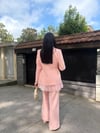 kol ve etek dantelli ceket takım pembe