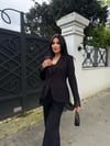 kol ve etek dantelli ceket takım siyah