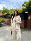 kol ve etek dantelli ceket takım taş