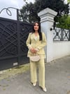 kol ve etek dantelli ceket takım yeşil