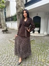 pileli etekli ceket takım kahve 