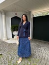 pileli etekli ceket takım mavi 