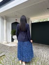 pileli etekli ceket takım mavi 