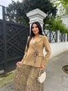 pileli etekli ceket takım yeşil 