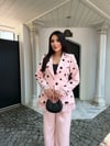 puantiyeli dantelli ceket takım pembe 