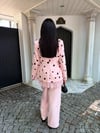 puantiyeli dantelli ceket takım pembe 