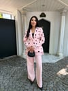 puantiyeli dantelli ceket takım pembe 