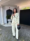 puantiyeli dantelli ceket takım sarı 