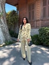 puantiyeli dantelli ceket takım yeşil 