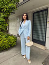 yaka dantelli keten takım bebe mavi