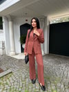 yaka dantelli keten takım kiremit