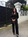 yaka dantelli keten takım siyah