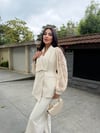 Yaka Ve Kol Dantel Detay Ceket Taş