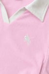  Pembe Polo Yaka Nakışlı Büzgülü Bluz