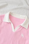  Pembe Polo Yaka Nakışlı Büzgülü Bluz