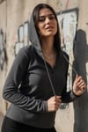 Antrasit Henley Yaka Y2K Kapüşonlu Uzun Kollu Crop