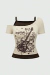 Bej Rock Together Brown Guitar Ek Askılı Kısa Kollu Full Body Crop