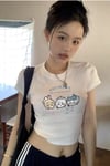 Beyaz Chiikawa ''You Should Be Happy'' Y2K Kısa Kollu Crop