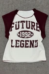Beyaz Future Kahverengi Raglan Y2K Kısa Kollu Crop