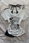 Beyaz Gotik Skulls Control Ek Askılı Y2K Kısa Kollu Crop
