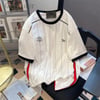 Beyaz İntro Spection Siyah Şerit Detay Kırmızı Raglan Unisex T-Shirt