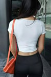 Beyaz Kruvaze Yaka Kısa Kollu Crop
