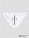 Beyaz Leopar Haç Baskılı Bikini Kalıp Külot