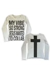 Beyaz My Vibe Cross Sırt Baskılı Y2K Uzun Kollu Crop