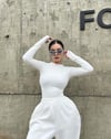 Beyaz Parmak Geçirmeli Body Suit