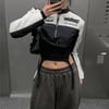 Beyaz Şeritli Siyah Weekeep Biker Crop Ceket
