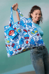 Beyaz Smurrf Polyester Katlanabilir Bez Çanta