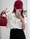 Beyaz Tek Boynuzlu At Baskılı Polo Yaka Düğmeli Kısa Kol Tshirt