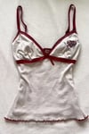 Beyaz Vive Maria Kırmızı Şeritli Fiyonk Detaylı Vintage Y2K Askılı Crop