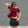 Bordo Black Widow Omuzu Açık Spider Kısa Kollu Crop