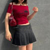 Bordo Black Widow Omuzu Açık Spider Kısa Kollu Crop