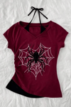 Bordo Heart Gotik Spider Harajuku Ek Askılı Y2K Kısa Kollu Crop