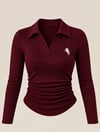 Bordo Polo Yaka Fitilli Premium Uzun Kollu Bluz