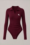 Bordo Polo Yaka Likralı Büzgülü Parmak Geçirmeli Zıbın