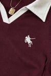 Bordo Polo Yaka Nakışlı Büzgülü Bluz
