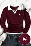 Bordo Polo Yaka Nakışlı Büzgülü Bluz