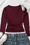 Bordo Polo Yaka Nakışlı Büzgülü Bluz