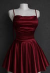 Bordo Saten Drape Detaylı İp Askılı Elbise